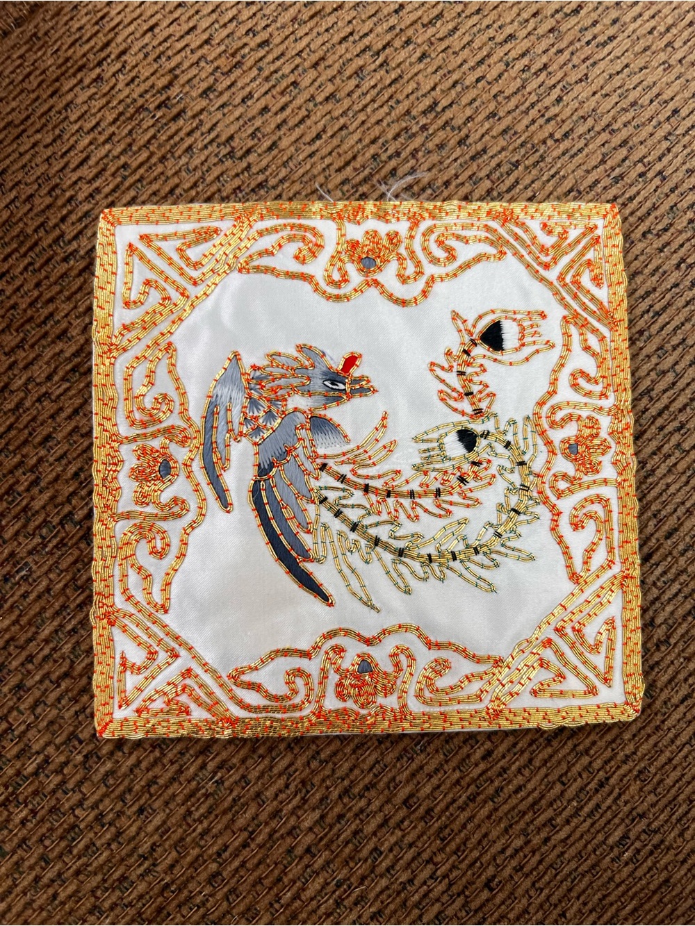 Vintage Golden Cloud Hand Embroidered Chinese Doily